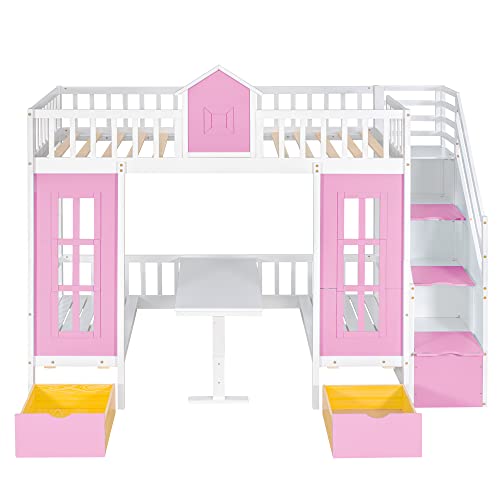 Twin-Over-Twin Bunk Bed with Slide, Storage Staircase, Solid Wood Frame U37969