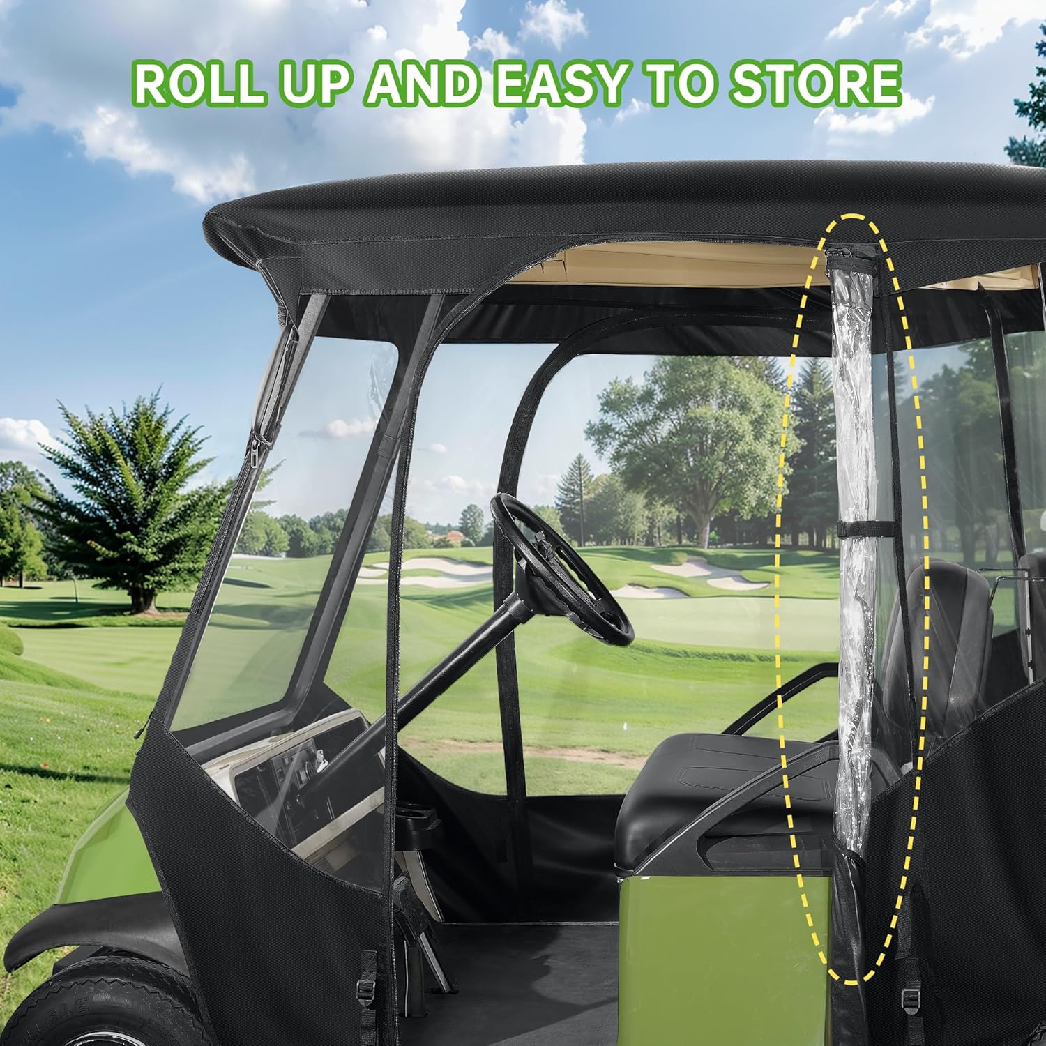2 Passenger Golf Cart Enclosure, 4-Sided Clear PVC Rain Cover with Zipper Entry A725437