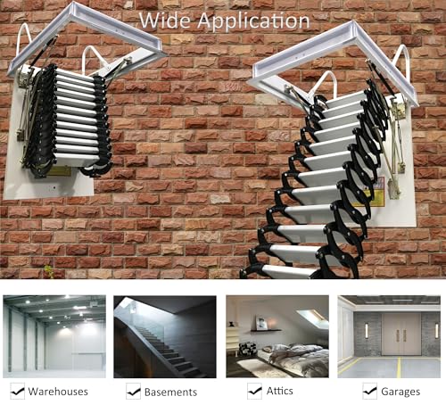 Attic Ladder 13 Steps Telescoping Folding Stairs, 10.5 ft Height Z45215