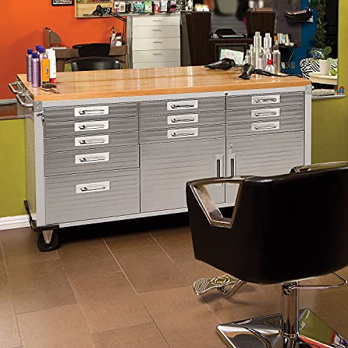 Heavy Duty Rolling Cabinet Workbench with Solid Wood Top, 12-Drawer Z6174