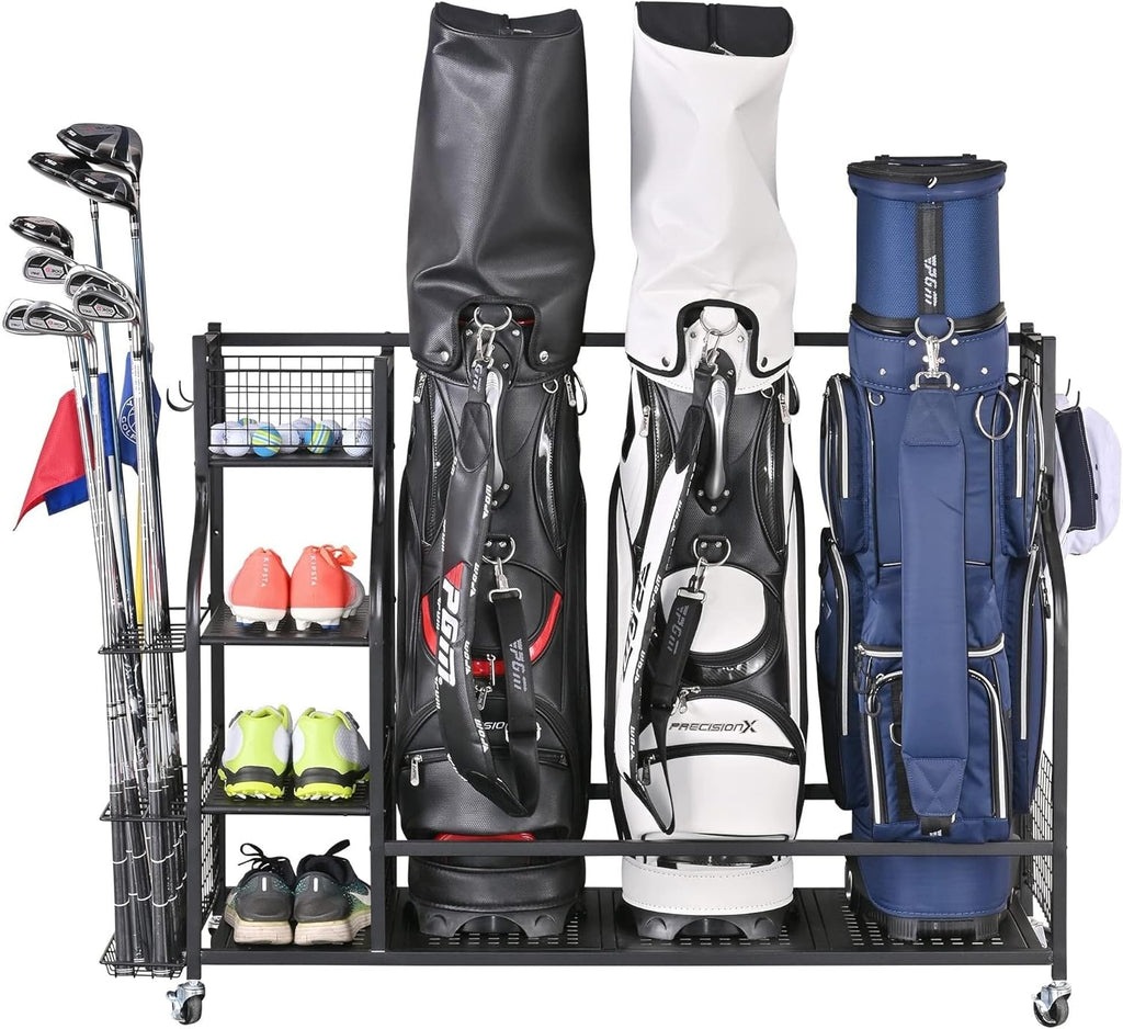 3 Full Size Golf Bags Storage, Golf Organizer, Sports Equipment Garage Rack