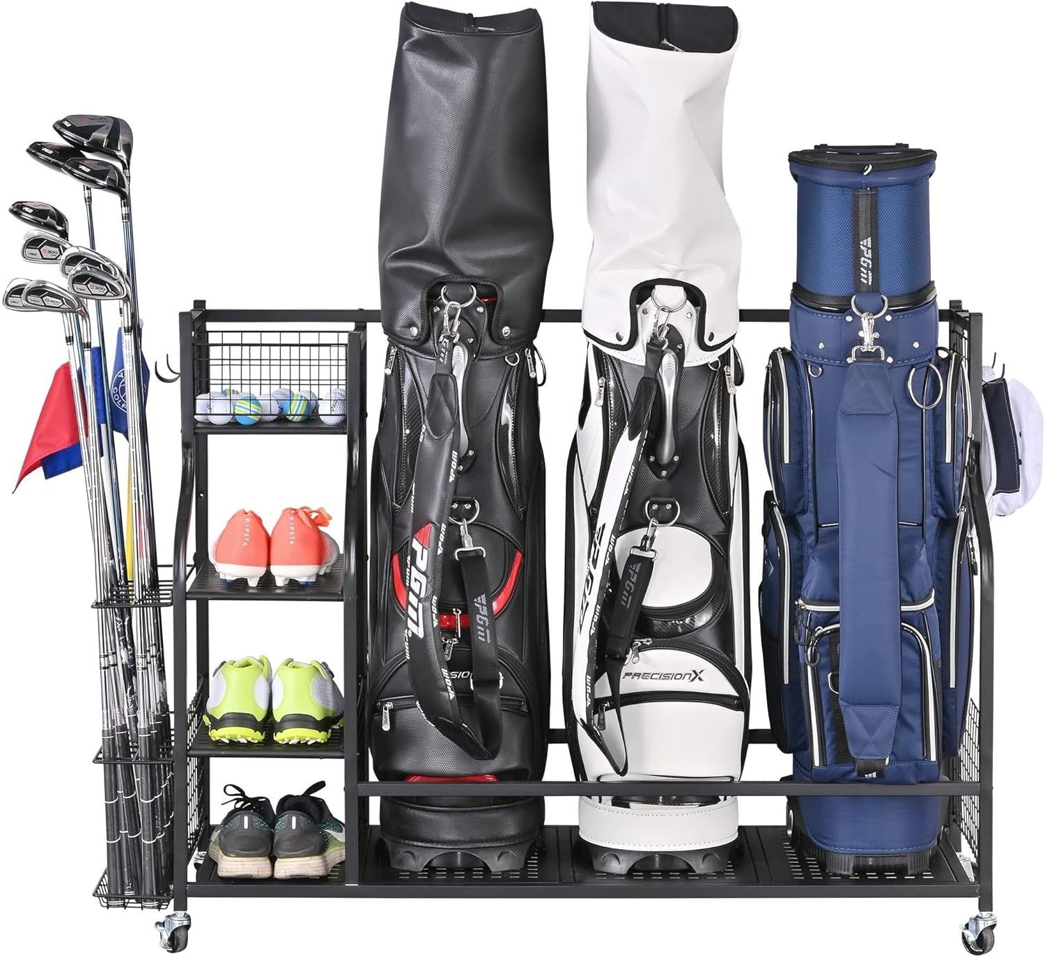 3 Full Size Golf Bags Storage, Golf Organizer, Sports Equipment Garage Rack