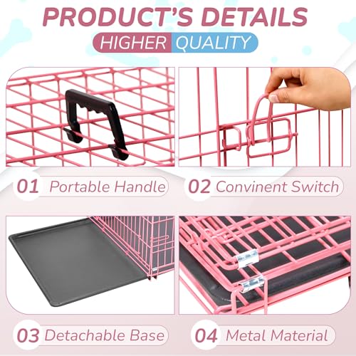 Large Dog Crate 42 Inch Double Door Folding Metal Wire Kennel with Divider Panel Z220483
