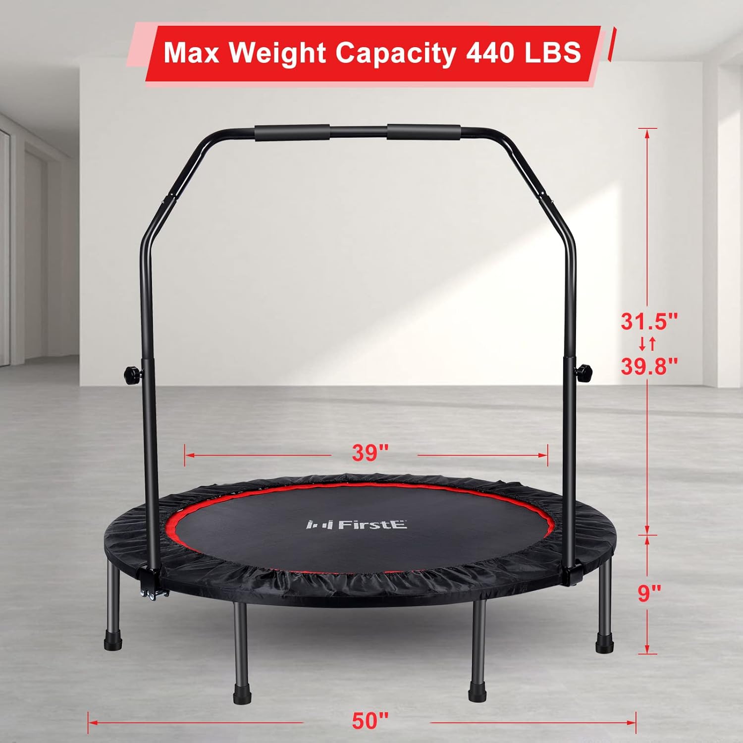 Mini Fitness Trampoline for Adults, Foldable with Adjustable Foam Handle L1844