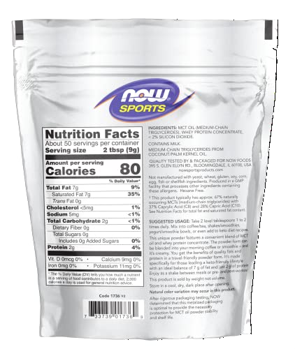 MCT Powder with Whey Protein Isolate, Unflavored, 1 lb H6194