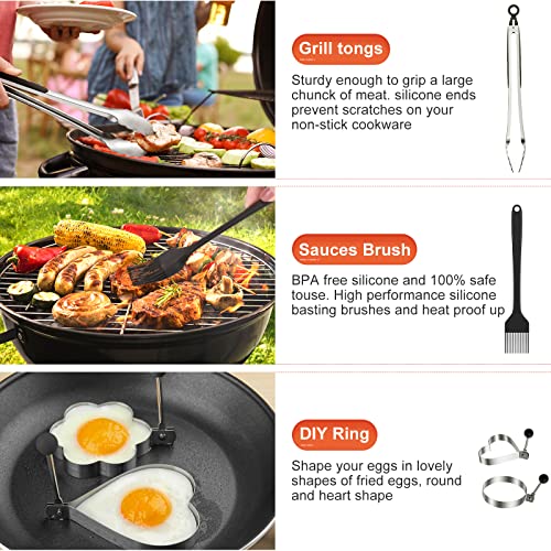 Flat Top Grill Accessories Kit, 14-Piece Spatula Set with Basting Cover and Scraper Z525
