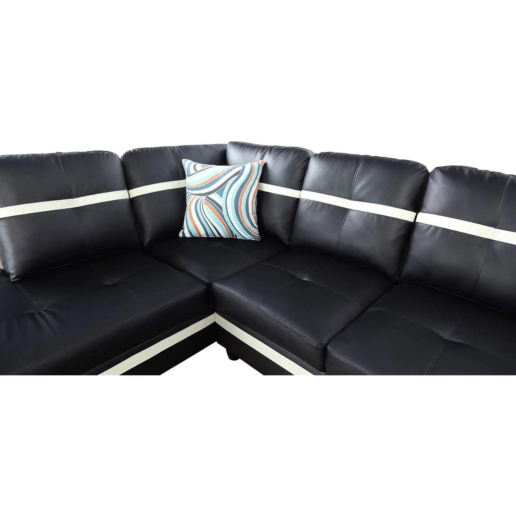 Leather Sectional Sofa Set, 3-Piece L-Shaped Couch with Chaise and Ottoman, Black A83234