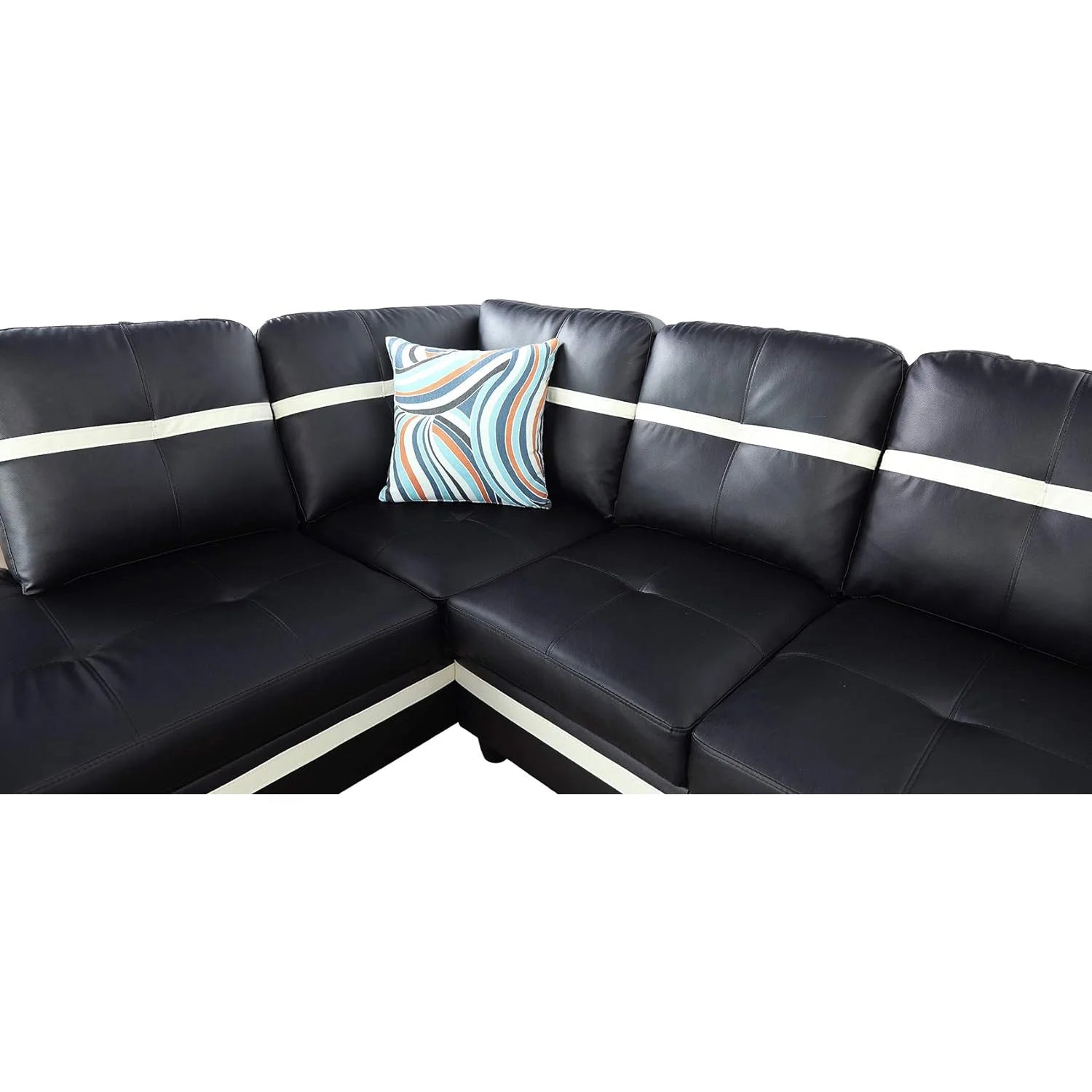 Leather Sectional Sofa Set, 3-Piece L-Shaped Couch with Chaise and Ottoman, Black A83234