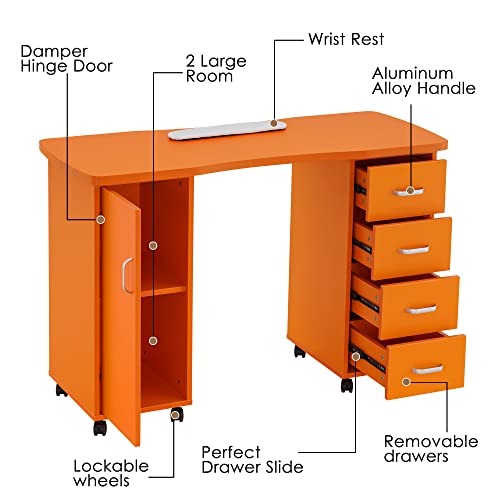 Manicure Table with 4 Drawers and Lockable Wheels A832929