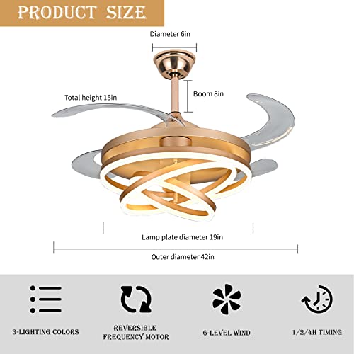 42" Invisible Ceiling Fan Chandelier Light with Remote Control P324151