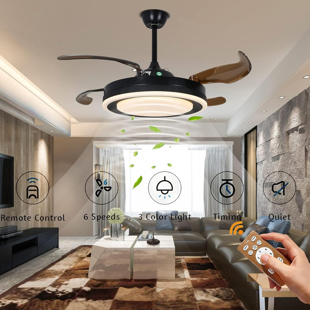 Retractable Ceiling Fan with Lights, Remote Control, Silent Motor F23944