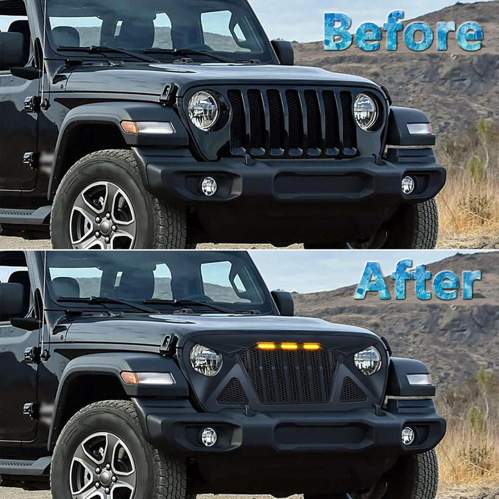 Front Grille with Amber LED Lights for Jeep Wrangler JL and Gladiator JT W47404