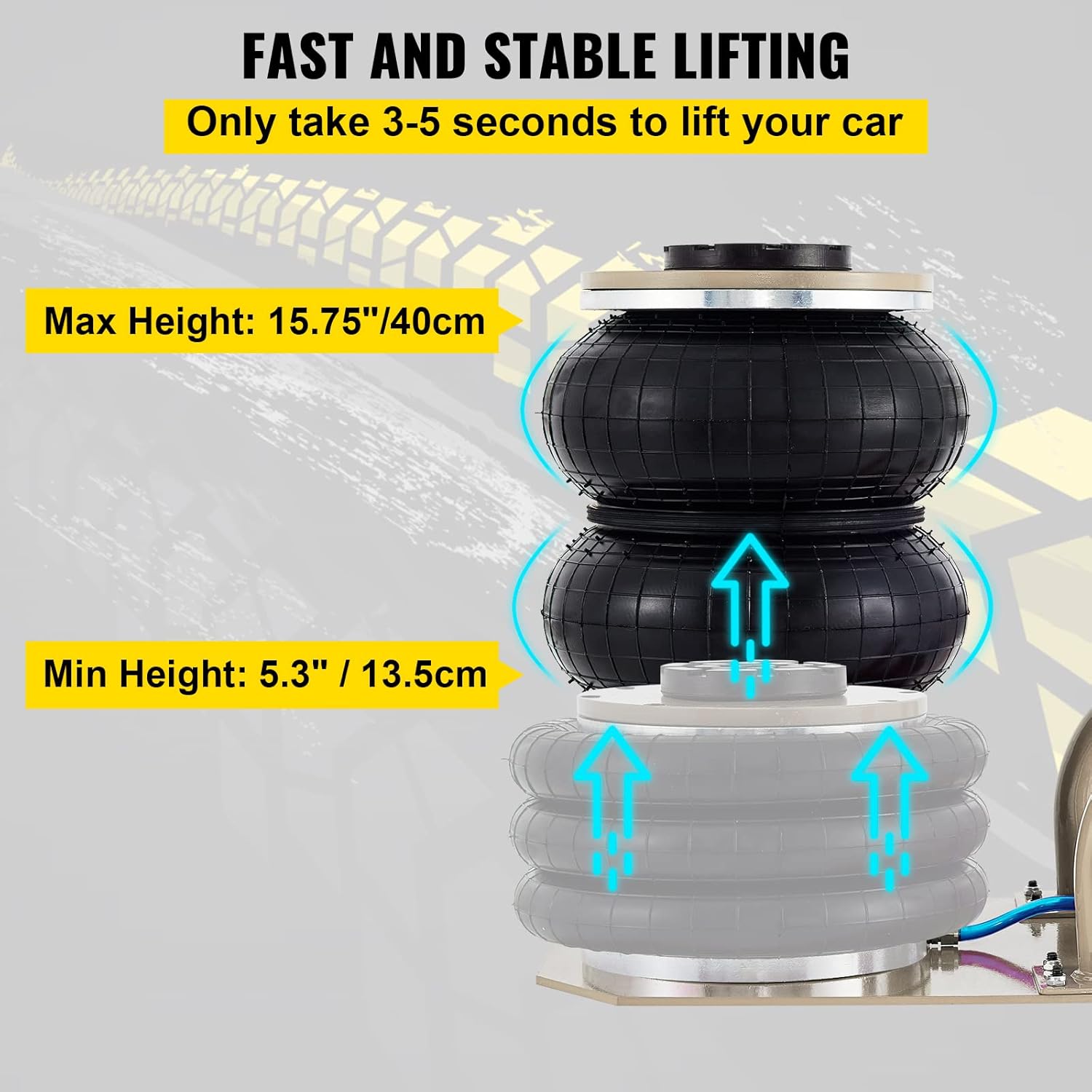 3 Ton Triple Bag Air Jack, 16 Inch Lifting Height Y969963