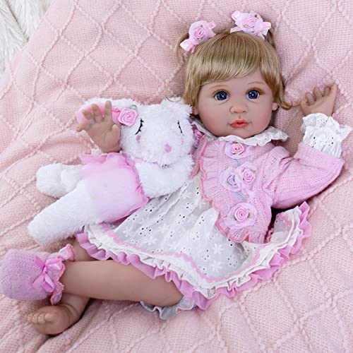 Lifelike Reborn Baby Doll 22 Inch Newborn Girl with Feeding Toy Accessories Gift Set U6351