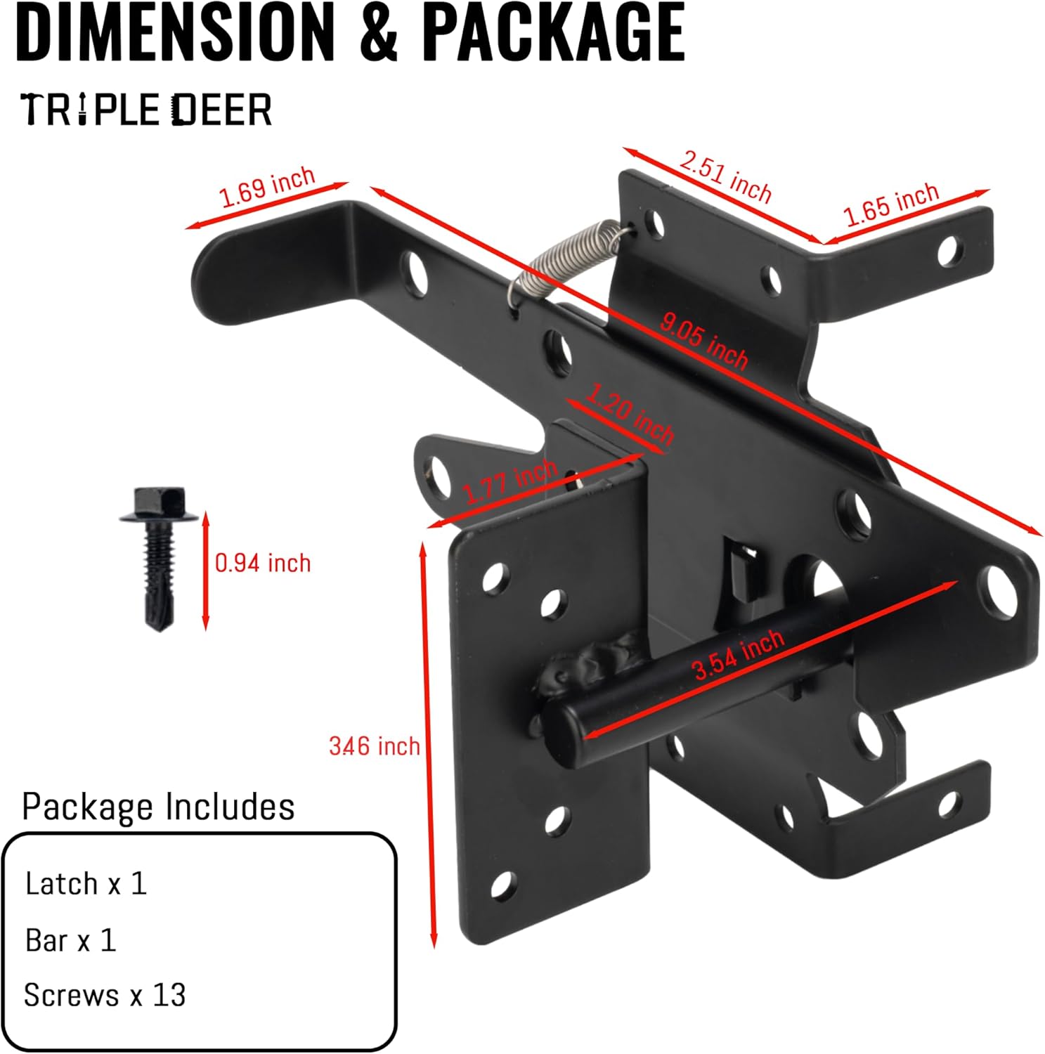 Heavy Duty Self-Closing Gate Latch for Wooden Fence, Outdoor Metal Hardware D427
