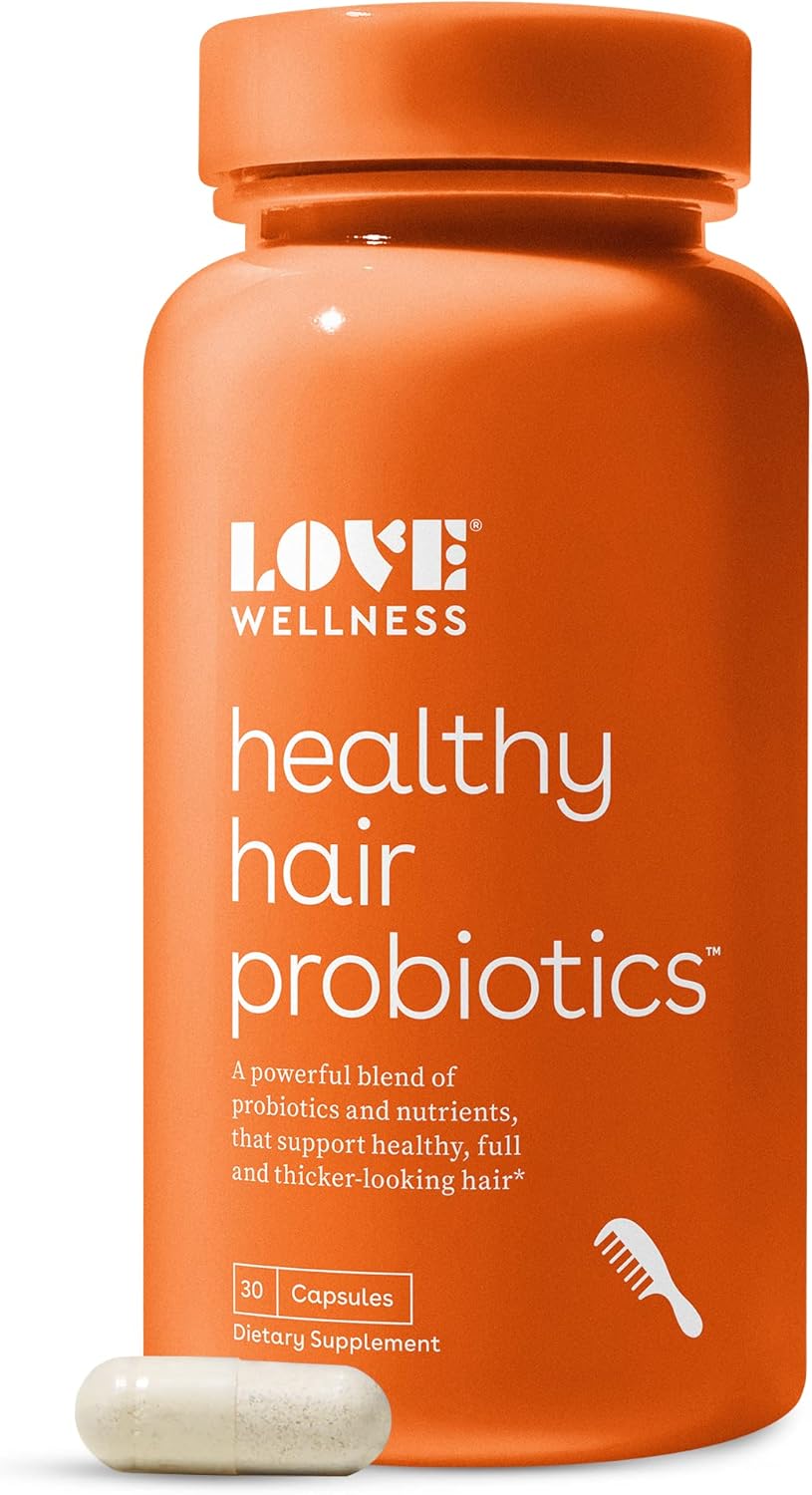 Love Wellness Healthy Hair Probiotics | Support Hair Growth with Biotin and Vitamin B12 & B6 | Supplement for Healthy Scalp & Thicker, Fuller Looking Hair | Safe & Effective | 30 Capsules