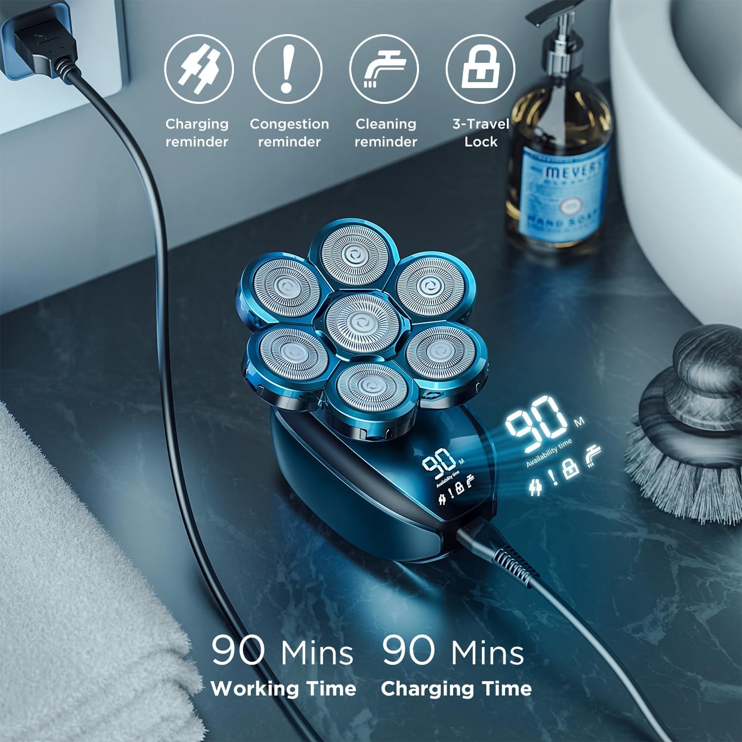 5-in-1 Electric Razor for Bald Men, Rotary Shaver Grooming Kit, IPX7 Waterproof W68093