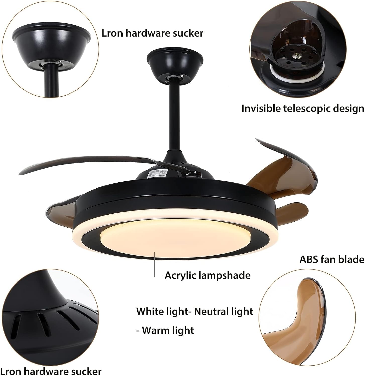 Retractable Ceiling Fan with Lights, Remote Control, Silent Motor F23944