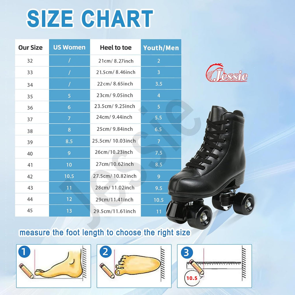 PU Leather Roller Skates for Women, Adjustable Four-Wheel D8699