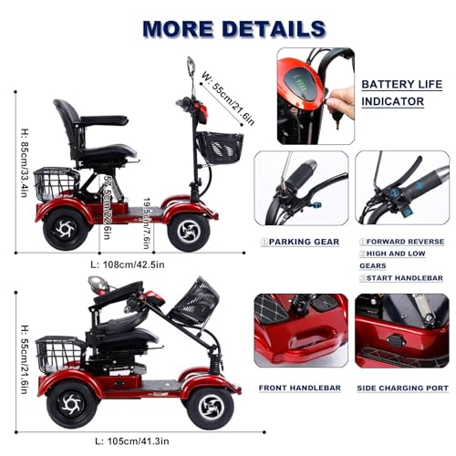 Folding Mobility Scooter for Adults with Lights, Compact Travel Scooter F728