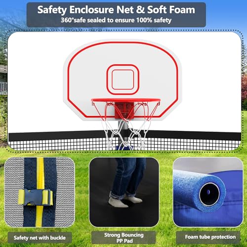 16FT Outdoor Trampoline with Enclosure and Basketball Hoop R414749