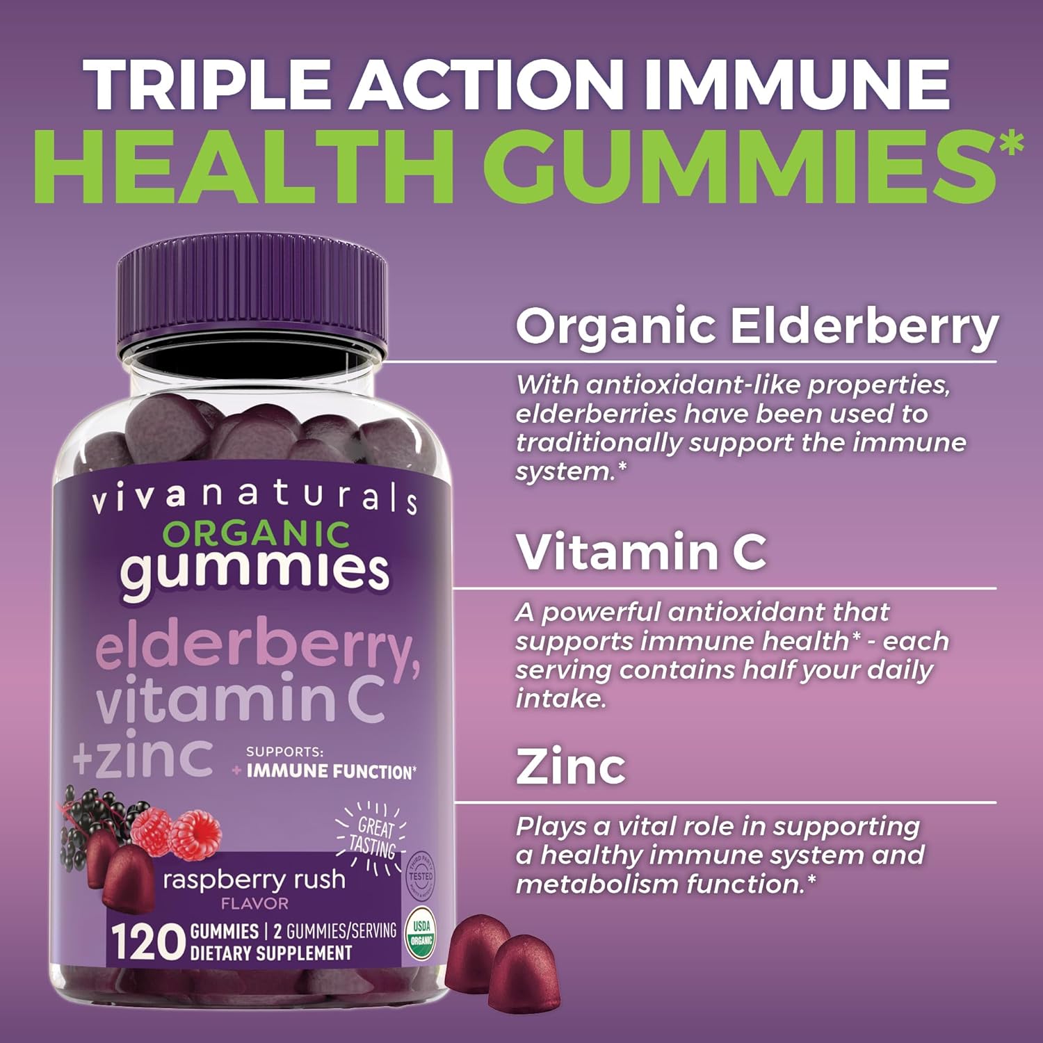 Elderberry Gummies with Zinc and Vitamin C for Immune Support U6354