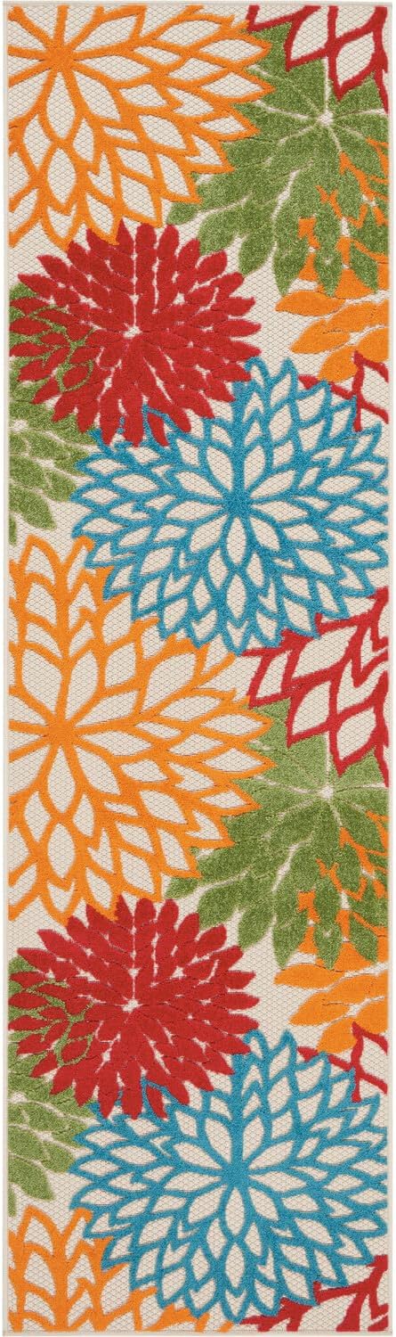 Nourison Aloha Indoor/Outdoor Green 2'3'' x 8' Area-Rug, Tropical, Botanical, Easy-Cleaning, Non Shedding, Bed Room, Living Room, Dining Room, Deck, Backyard, Patio (2x8)