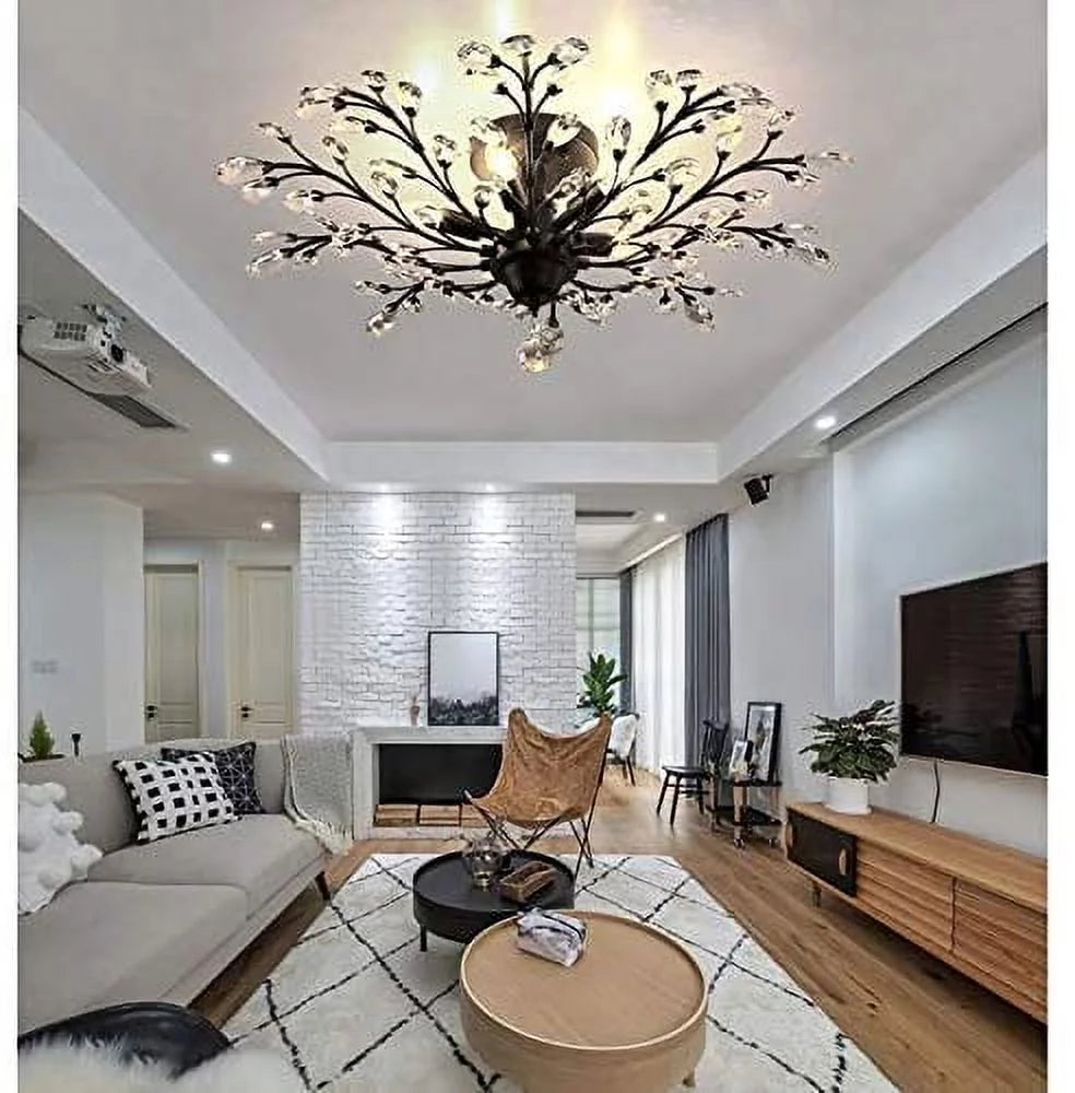 Vintage Crystal Chandelier Semi Flush Mount Ceiling Light D210