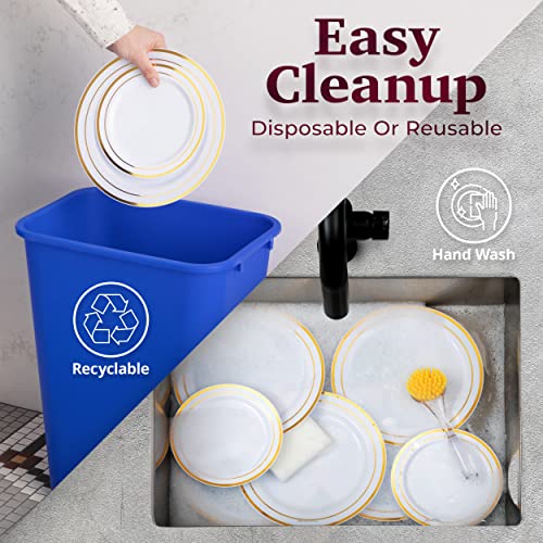 White Plastic Plates Disposable with Gold Trim, 50 Dinner Plates 10.25" + 50 Salad Plates 7.5" K987175