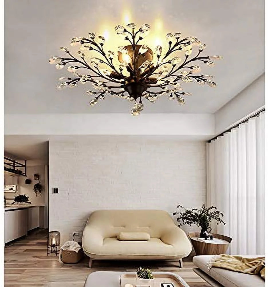 Vintage Crystal Chandelier Semi Flush Mount Ceiling Light D210