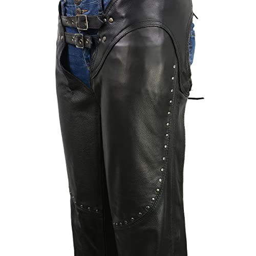 Women's Low-Rise Motorcycle Chaps with Double Buckle Rivet Detailing Z17379