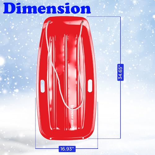 Plastic Toboggan Snow Sled with Pull Rope for Kids and Adults, Red and Blue (2 Pack) C2259