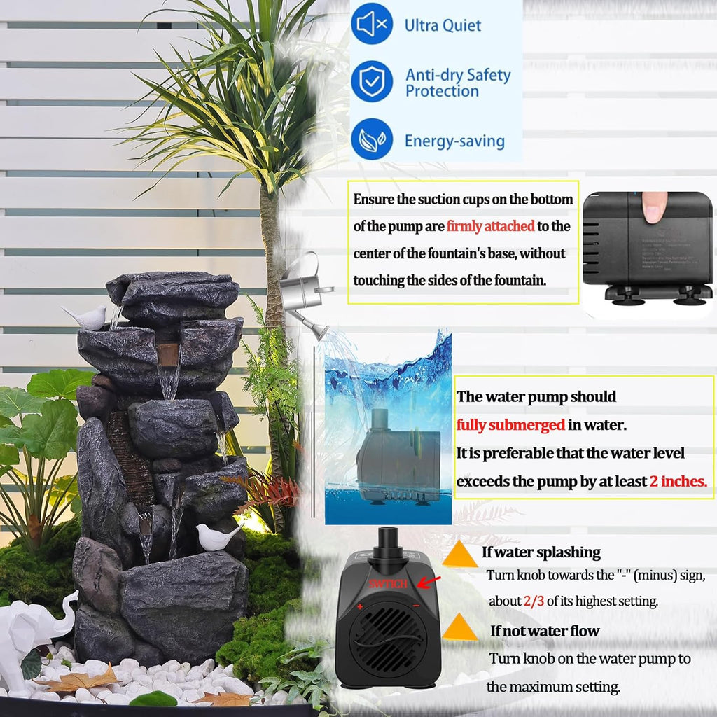 Outdoor Rock Water Fountain with Light, 31.5 Inch V212