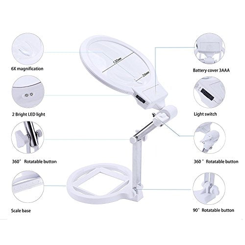 Floor Magnifying Lamp with Light and Stand, 36 LED Dimmable T325