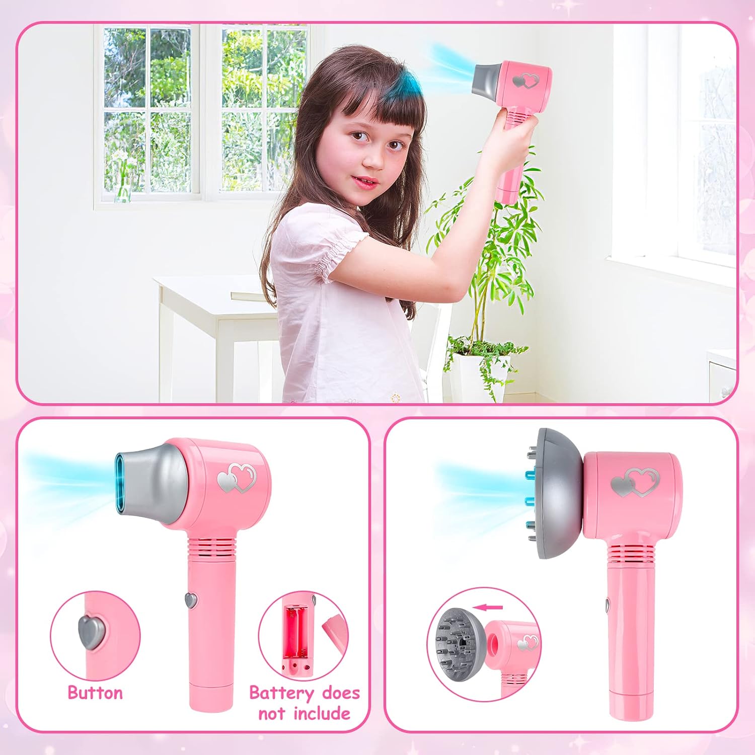 Girls Beauty Salon Set 35pcs Kids Pretend Play Makeup with Hairdryer, Mirror, Curling Iron C601742