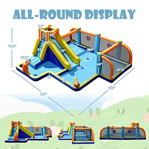 Inflatable Water Slide with Soccer Zone, Climbing Wall and Water Cannons R796092