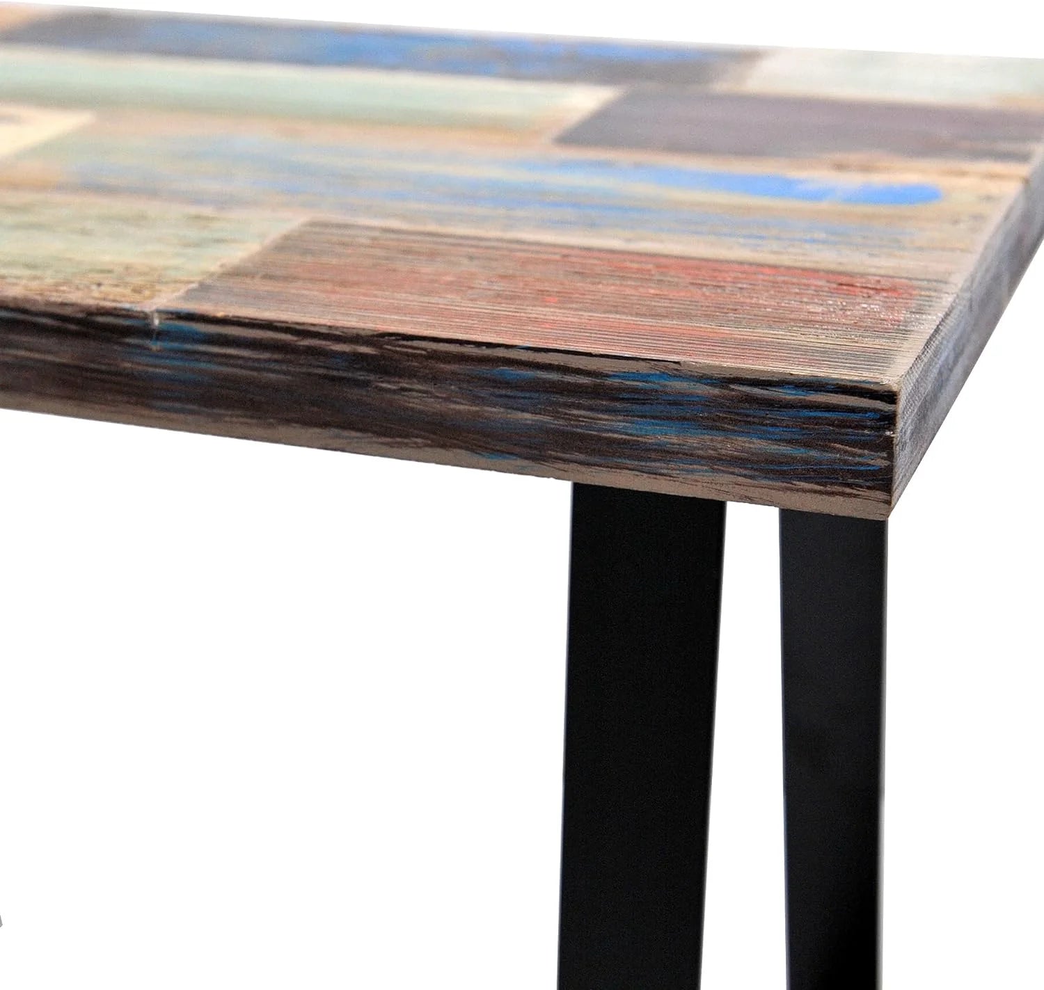 Reclaimed Wood End Table with Flat Iron Legs, Small Rectangular Side Table T19044