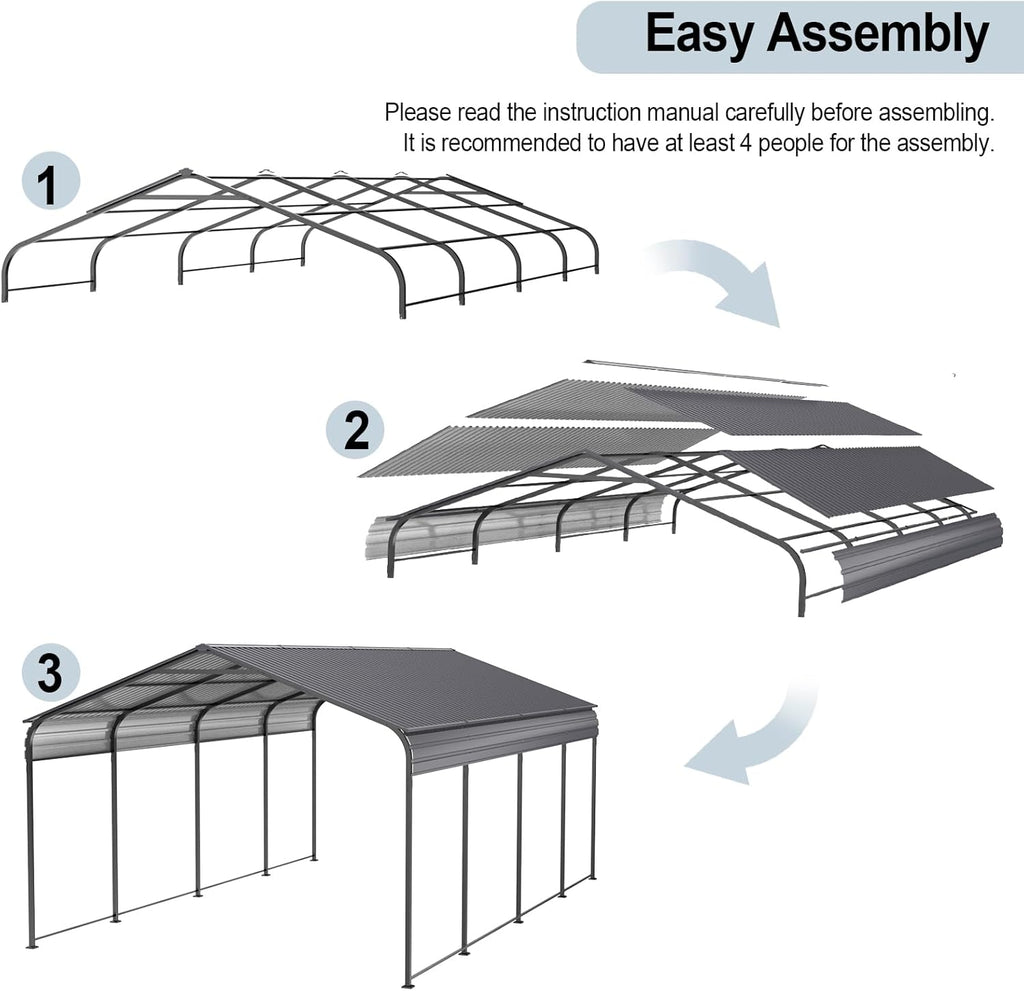 Carport 10 x 20 ft Heavy Duty Metal Canopy with Galvanized Steel Roof Frame, Outdoor Car Shelter Tent O390091