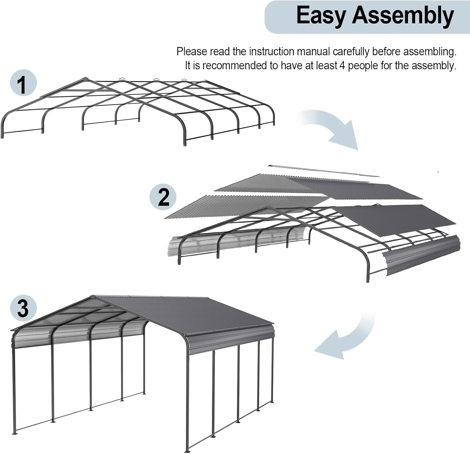 Carport 10 x 20 ft Heavy Duty Metal Canopy with Galvanized Steel Roof Frame, Outdoor Car Shelter Tent O390091