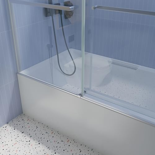 Frameless Sliding Tub Door with Clear Tempered Glass, Brushed Nickel T2956