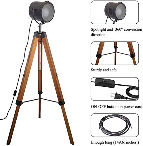 Wooden Tripod Floor Lamp for Living Room, Adjustable Standing Light Y9009