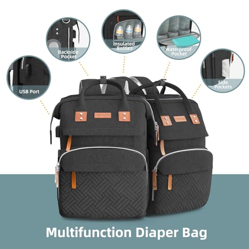 Diaper Bag Backpack with Changing Station, Black K21063