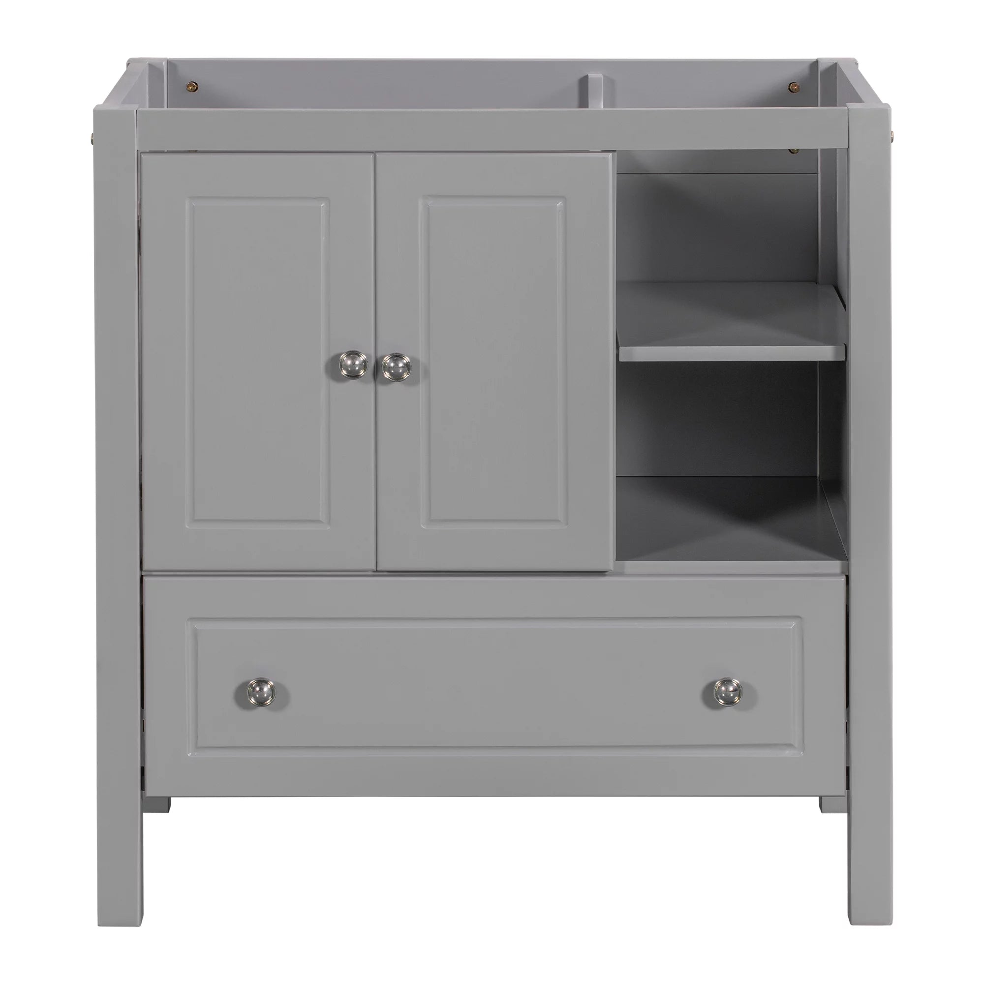 Bathroom Vanity Base with Doors and Drawers, Solid Wood Frame, Grey C98870