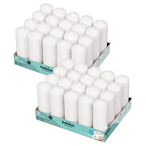 BOLSIUS Set of 20 White Pillar Candles - 2x4 inch Unscented Candle Set - Dripless Clean Burning Smokeless Dinner Candle - Perfect for Wedding Candles, Parties and Special Occasions