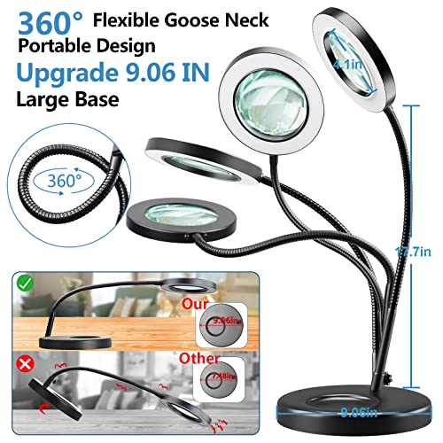10X Magnifying Glass with Light and Stand, Flexible Gooseneck Desk Lamp & Clamp, 3 Modes Dimmable LED L456