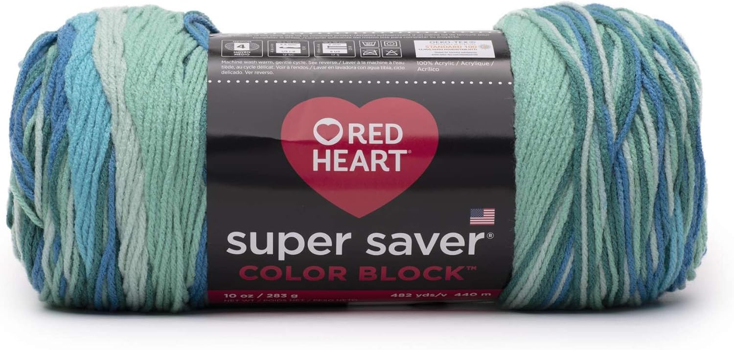 Red Heart Super Saver Color Block Yarn, Liquid Teal