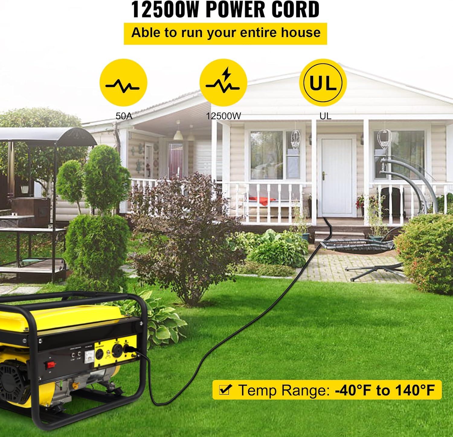 30Ft 50Amp Generator Extension Cord 6 Gauge STW 6/3+8/1 N14-50P to Bare Wire E490