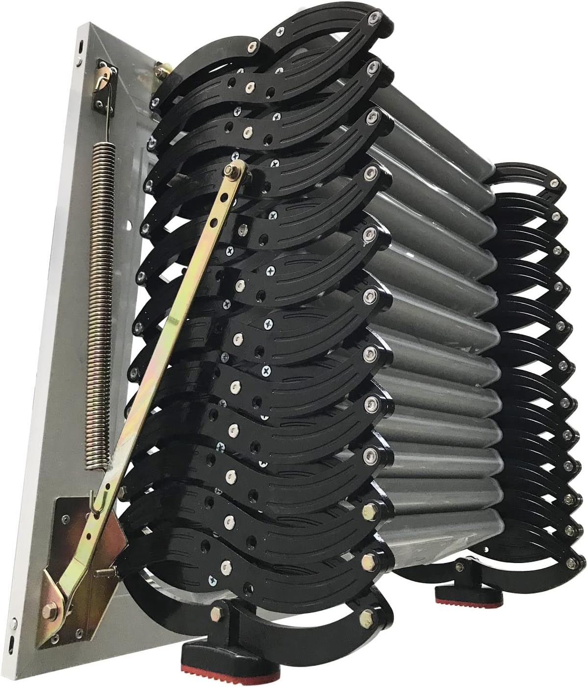 Attic Ladder Steps Pull Down 12 Steps, Wall-mounted Folding Stairs with Armrests, 9.8 ft Height T523752