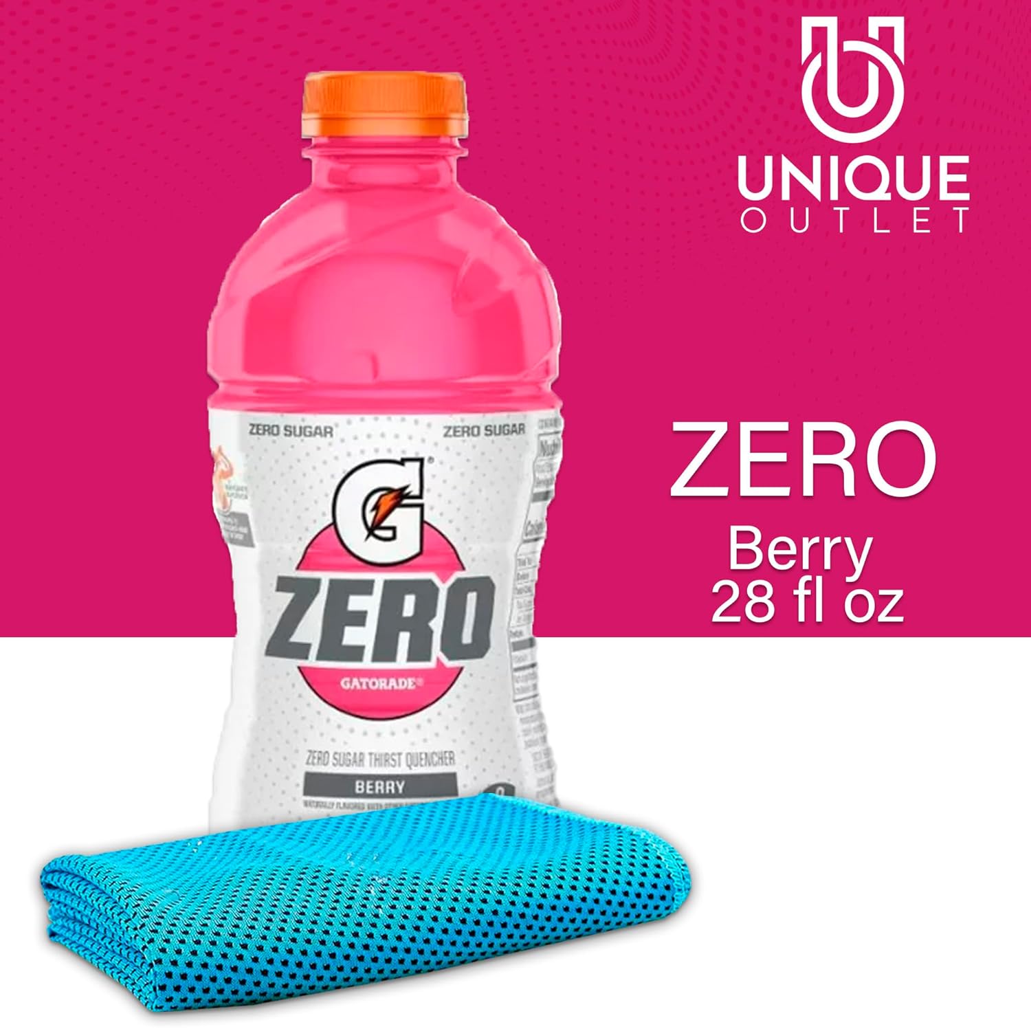 Berry Electrolyte Sports Drink 28 fl oz Plastic Bottle with Microfiber Cooling Towel U18568