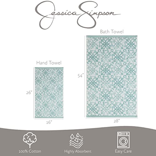 Bath Towel 4 Piece Set with 2 Hand Towels and 2 Shower Towels, 100% Cotton, Machine Washable, Frosty Green R1123